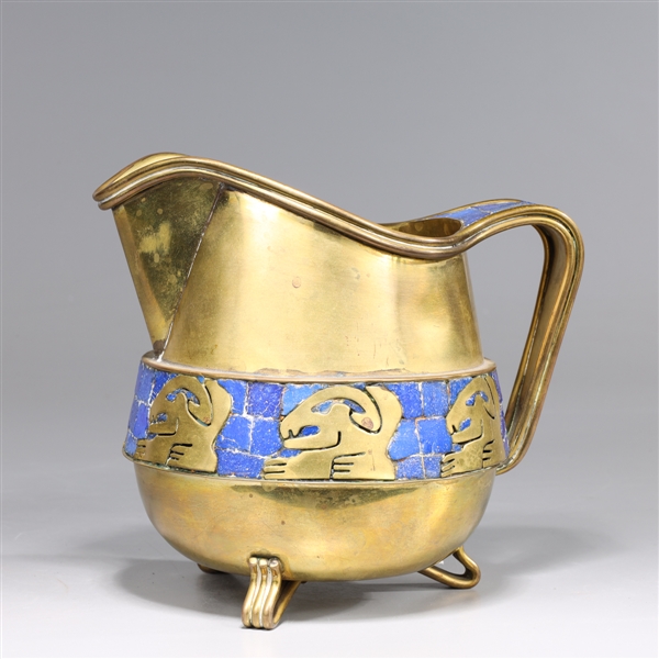 Appraisal: Salvador Teran rabbit motif brass pitcher with Lapis Mosaic tilework