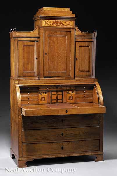 Appraisal: A Northern European Classical-Style Inlaid and Ebonized Secretary Bookcase th