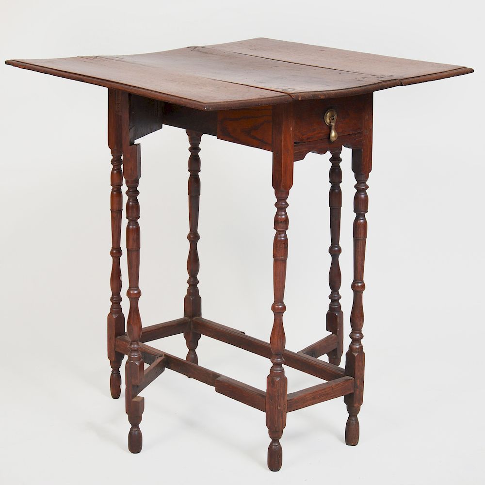 Appraisal: William and Mary Style Oak Petite Gateleg Table Fitted with