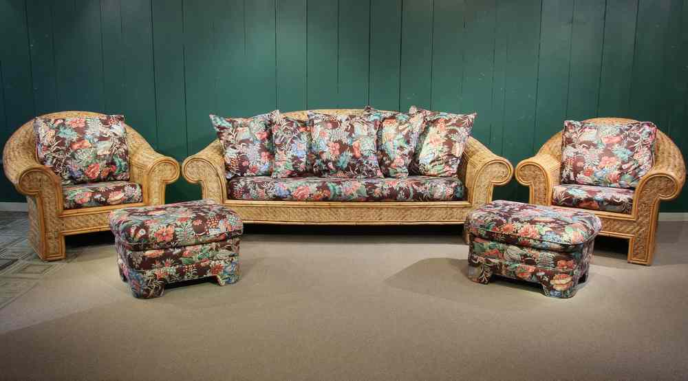 Appraisal: PARLOR SUITE - Piece Designer Woven Rattan Parlor Suite includes