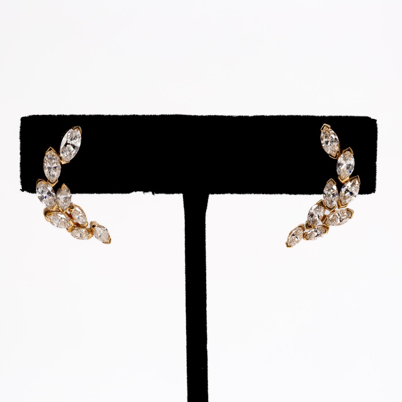 Appraisal: PR K YELLOW GOLD CTW DIAMOND EARRINGS Modern waterfall style