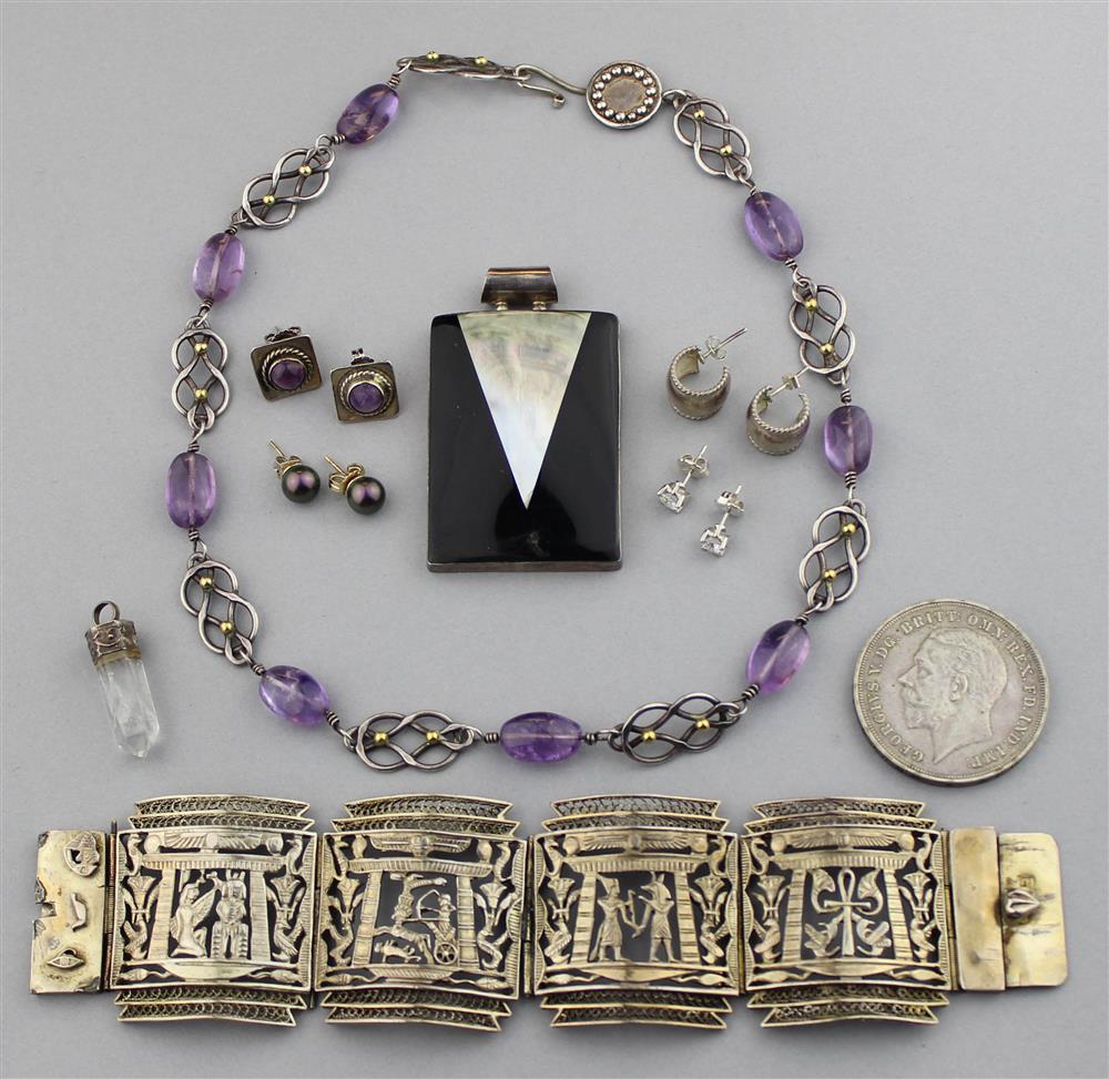 Appraisal: MICHIE STERLING AND K YELLOW GOLD NECKLACE WITH AMETHYST BEADS