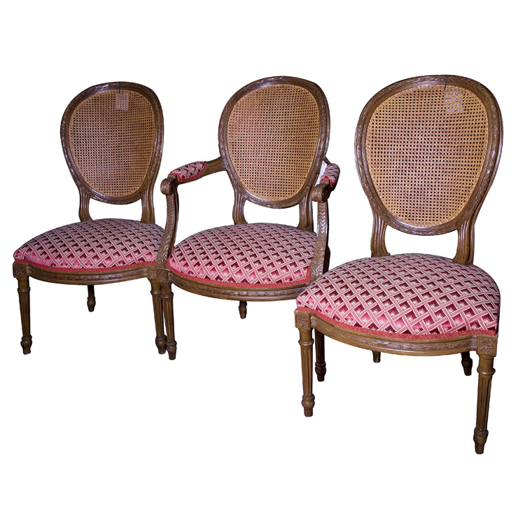 Appraisal: Set of Eight Louis XVI Style Carved Mahogany and Caned