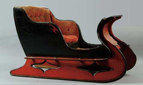 Appraisal: PAINTED CHILD S SLEIGH Upholstered seat and foot area black