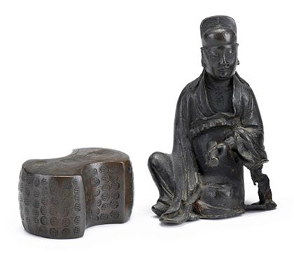 Appraisal: Chinese Ming bronze Immortal figure and bronze seal ming dynasty