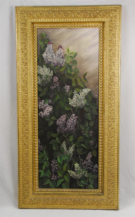 Appraisal: J A PIERCE American th century LILACS oil on canvas