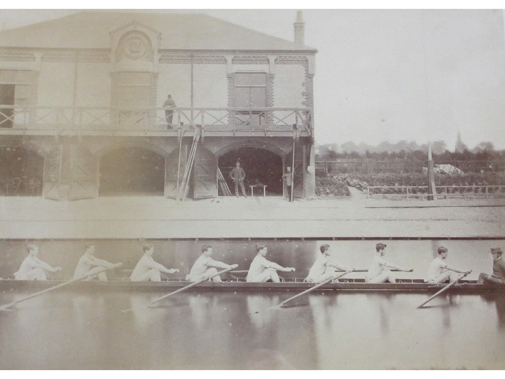 Appraisal: A framed print of Eton Monarch twelve seater rowing boat