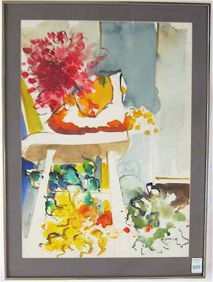 Appraisal: RANSOM WATERCOLOR ON PAPER American th century EXPRESSIONIST STILL-LIFE with