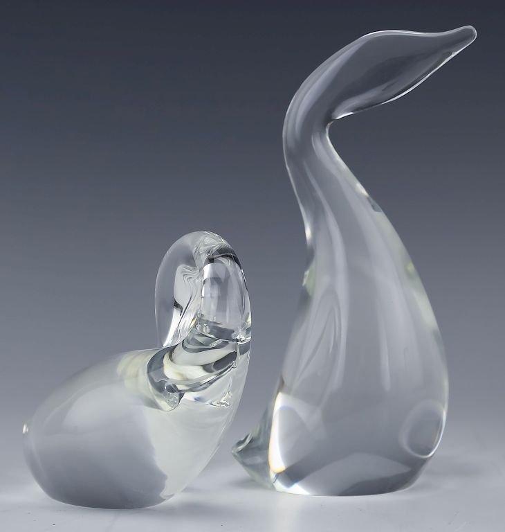 Appraisal: Steuben Studio Art Glass PAIR Swan Duck SIGNED Steuben bird