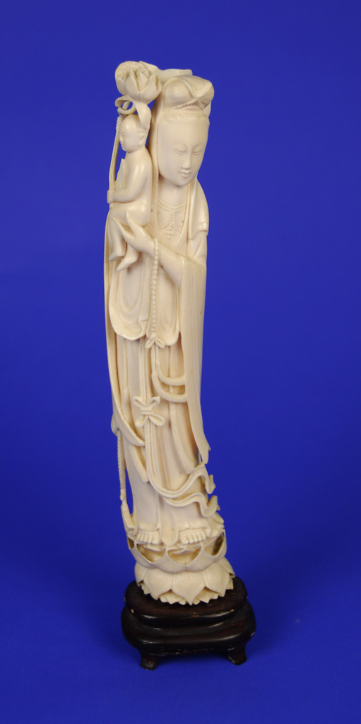 Appraisal: CHINESE CARVED IVORY FIGURE OF A STANDING DEITY height inches