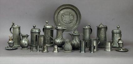 Appraisal: Twenty-Two Assorted Pewter Articles Including flagons tankards measures fluid lamps