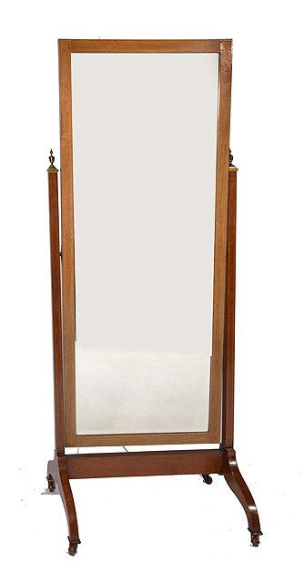 Appraisal: AN EDWARDIAN MAHOGANY CHEVAL MIRROR the rectangular mirror with bevelled