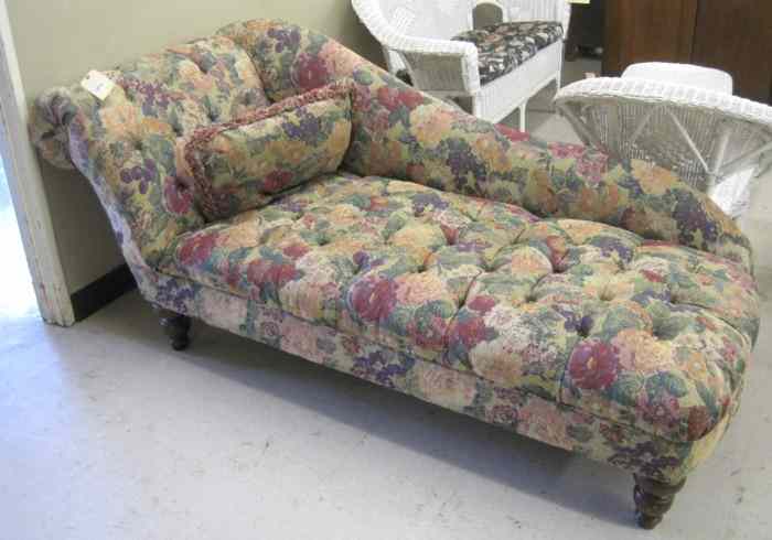 Appraisal: CONTEMPORARY RECAMIER recent production with flower and fruit tapestry upholstery