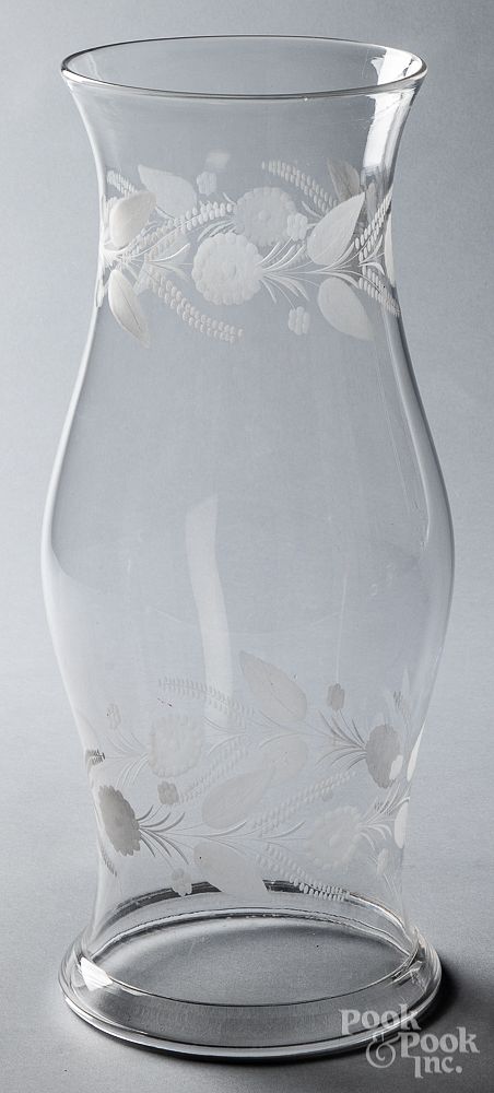 Appraisal: Etched glass hurricane shade Etched glass hurricane shade h Condition