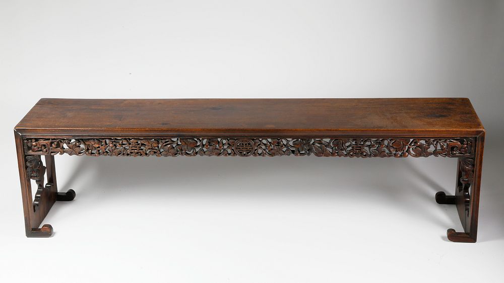 Appraisal: Chinese Carved Teak Wood Bench circa Chinese Carved Teak Wood