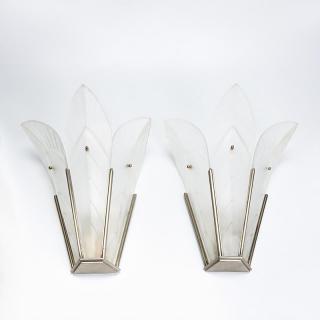 Appraisal: Pair Sabino Paris Art Deco frosted glass sconces Pair Sabino