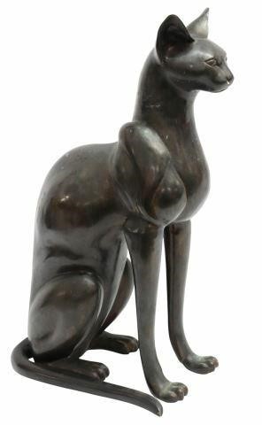 Appraisal: Large patinated bronze sculpture Seated Cat approx h w d