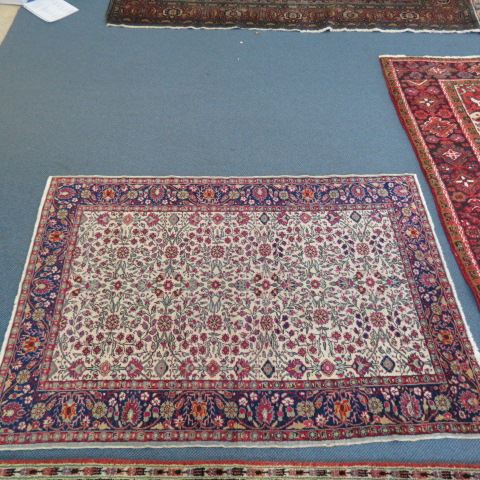 Appraisal: Kaysari Turkish Handmade Rug fanciful floral on ivory field '