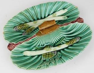 Appraisal: th c Majolica asparagus divided handled serving dish x x