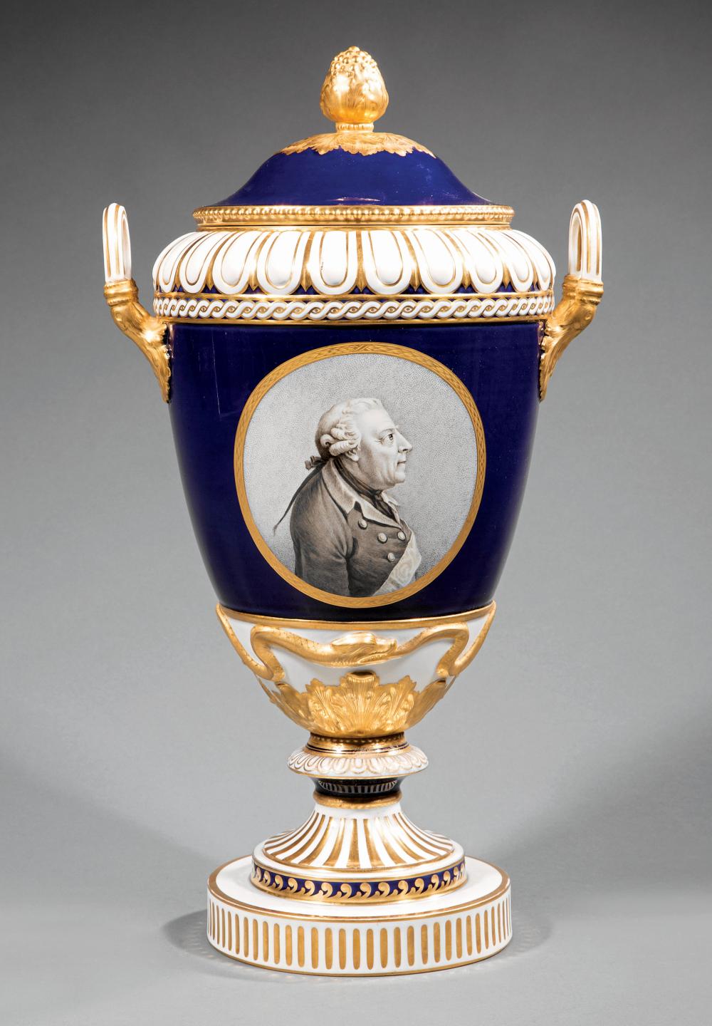 Appraisal: KPM Gilt and Cobalt Bleu de Roi Porcelain Portrait Vase