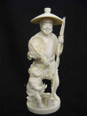 Appraisal: Chinese Carved Ivory Figurine of a Fishermanwith child holding a