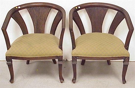 Appraisal: Two th C ribbed fan back carved mahogany armchairs with