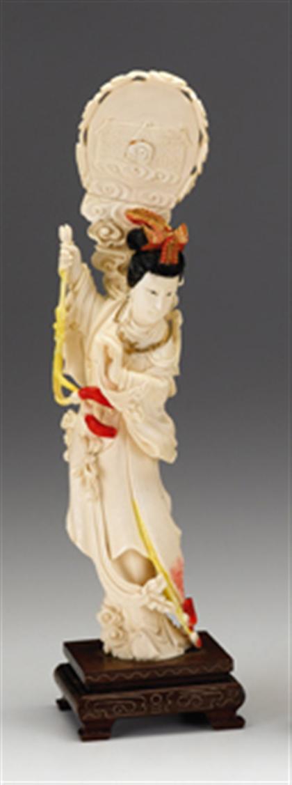 Appraisal: Large Chinese elephant ivory and polychrome figure Of slight convex