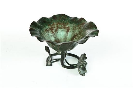 Appraisal: BRONZE DISH Asian th century Lily pad shaped bowl with