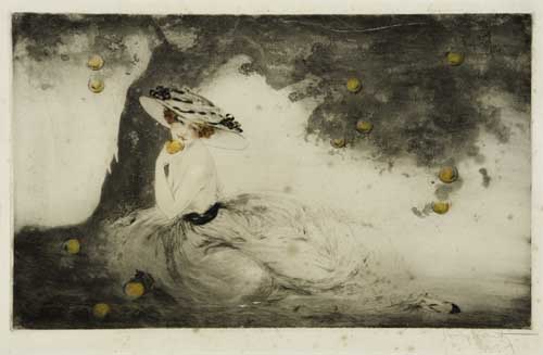 Appraisal: LOUIS ICART Under the Apple Tree Color etching circa x