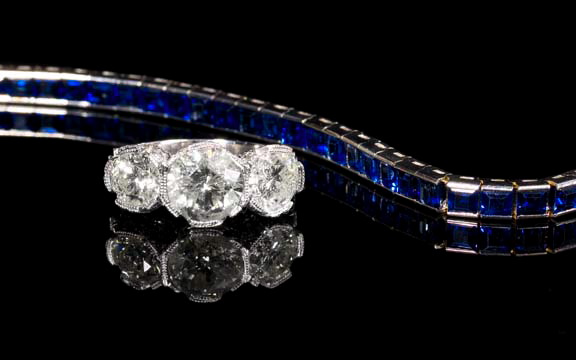 Appraisal: Fine Fourteen-Karat White Gold and Sapphire Straight-Line Bracelet by Van