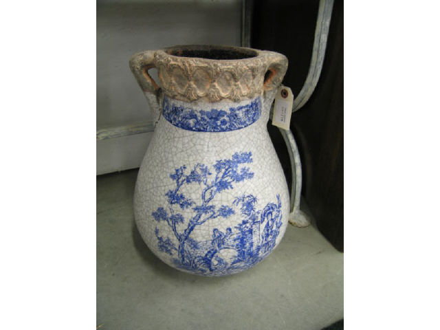 Appraisal: Pottery Vase blue white scene crackle design