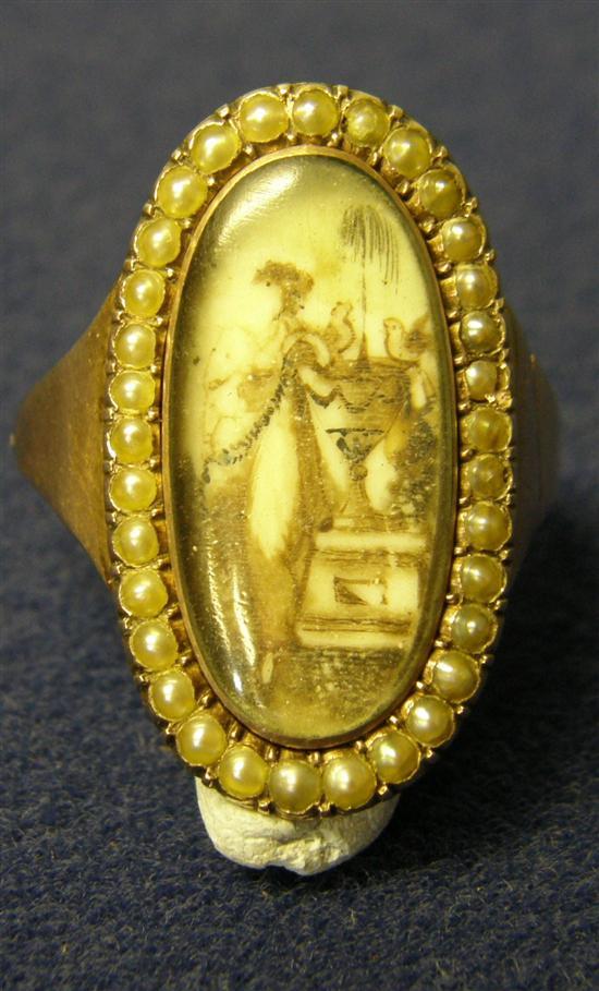 Appraisal: Antique memorial ring with seed pearl border