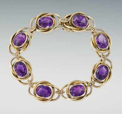 Appraisal: A Victorian Amethyst Seed Pearl and Vermeil Bracelet Sterling silver