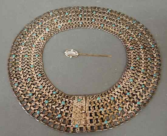 Appraisal: Mexican silver collar necklace with turquoise stones marked Hecho En