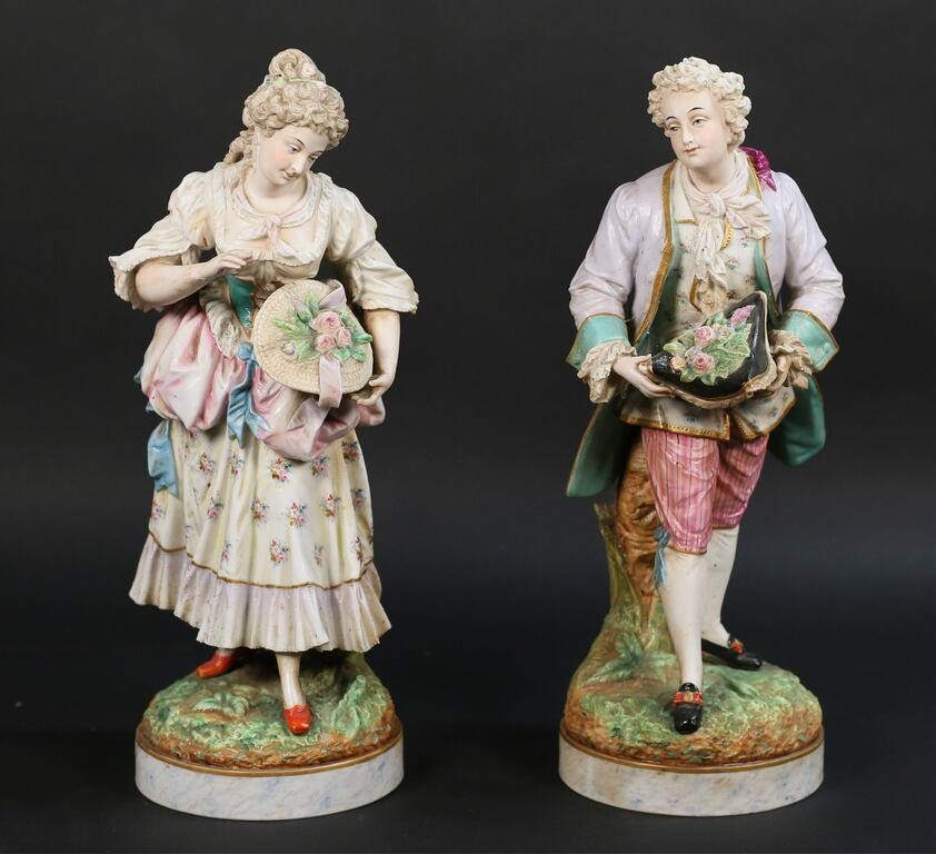 Appraisal: PAIR OF BISQUE PORCELAIN FIGURES MAN WOMANPair of bisque porcelain