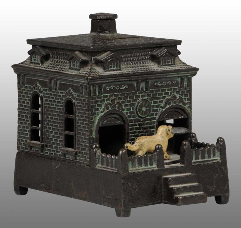 Appraisal: Cast Iron Dog on Turntable Mechanical Bank Description Manufactured by