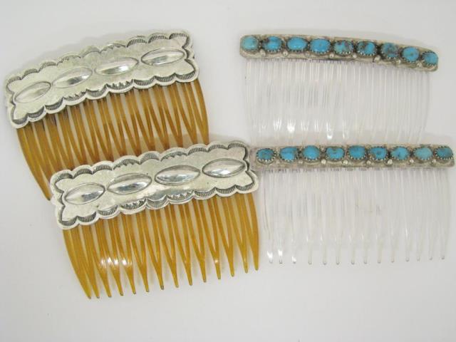 Appraisal: Group of sterling and turquoise combs including pair of stamped