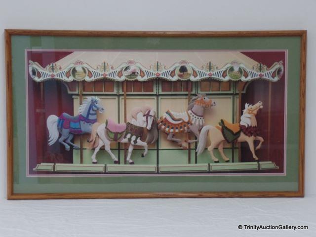 Appraisal: Colorful Horse Figural Carousel Print Framed A nice colorful decorator