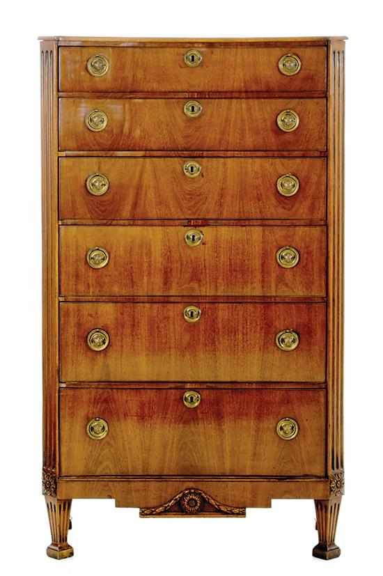 Appraisal: Dutch Hepplewhite carved walnut chest of drawers circa molded top