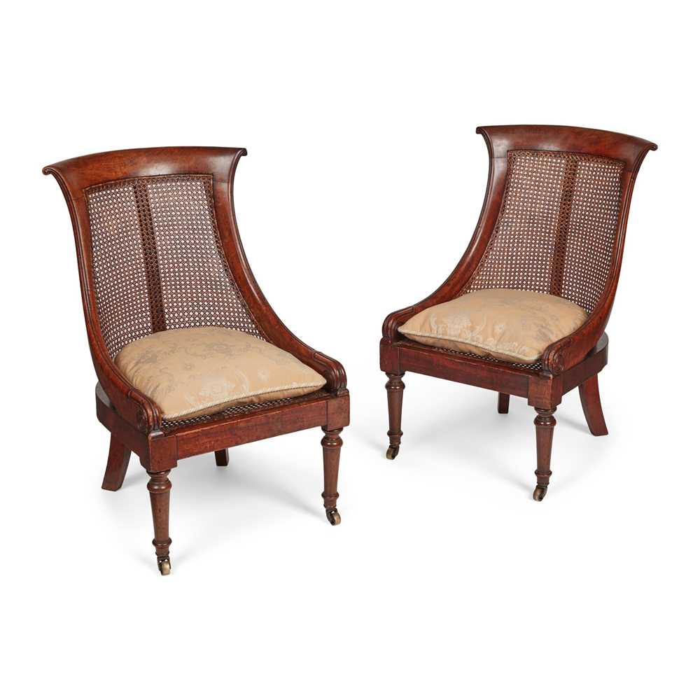 Appraisal: PAIR OF REGENCY MAHOGANY BERGERES EARLY TH CENTURY the curved