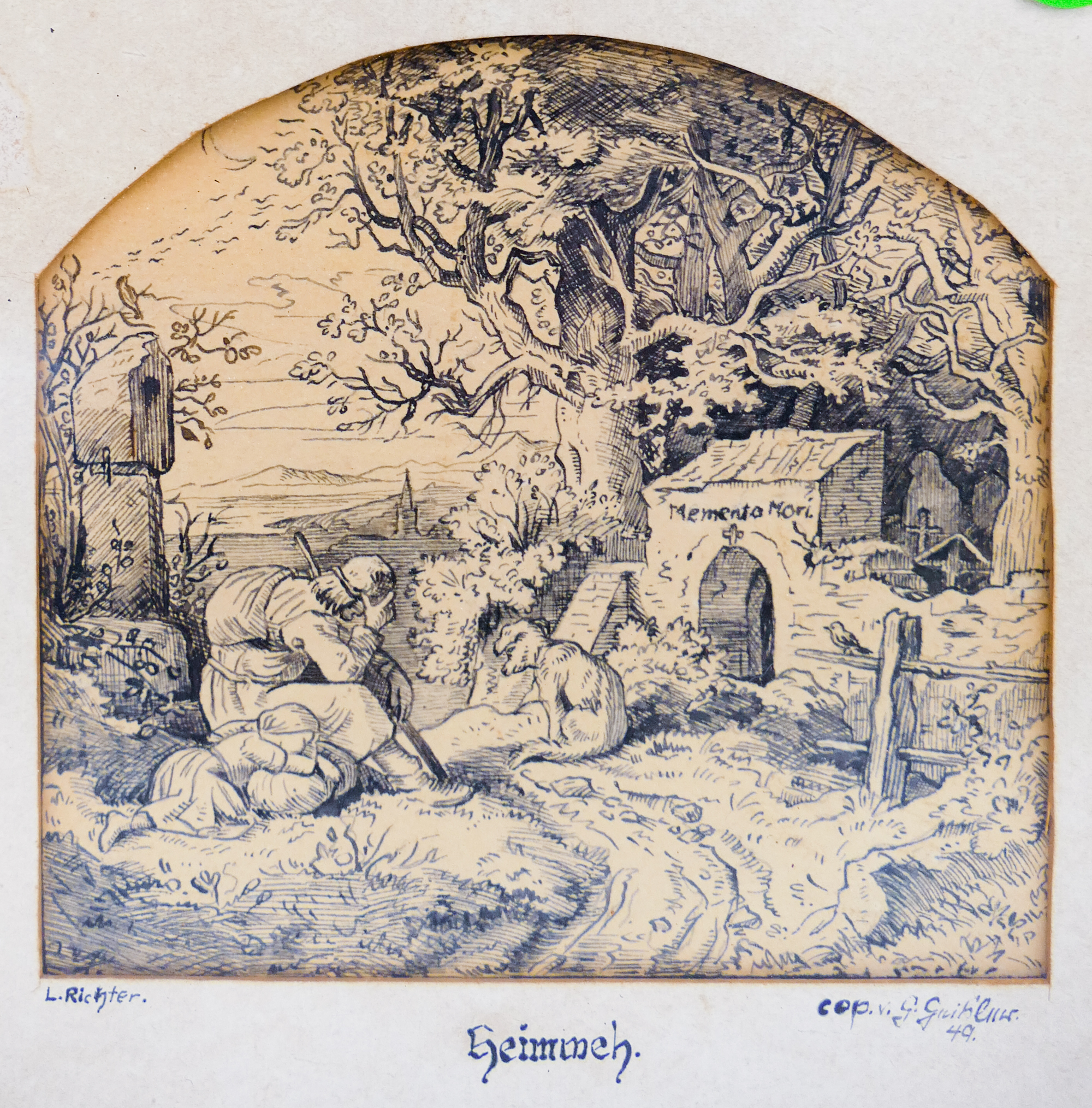 Appraisal: Ludwig Richter - Germany 'Heimmeh' Momento Mori Ink Drawing Framed-