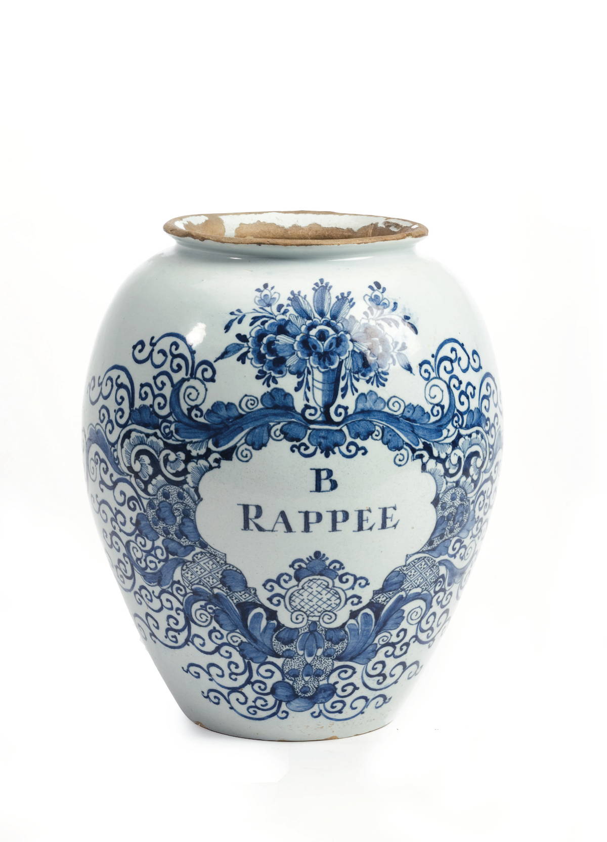 Appraisal: DUTCH DELFT BLUE AND WHITE TOBACCO JAR Inscribed quot B