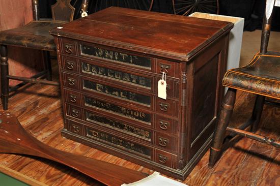 Appraisal: SPOOL CABINET Walnut six drawer spool cabinet signed for ''J