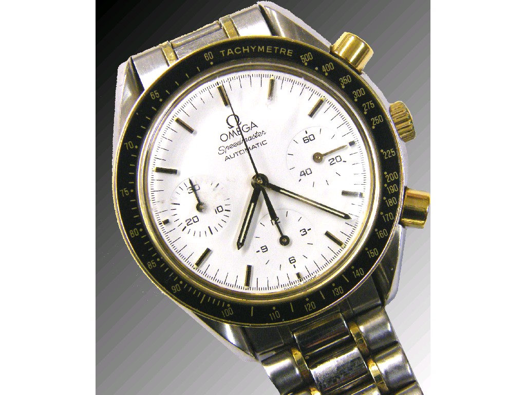 Appraisal: Omega Speedmaster automatic chronograph stainless steel and gold gentleman's wristwatch