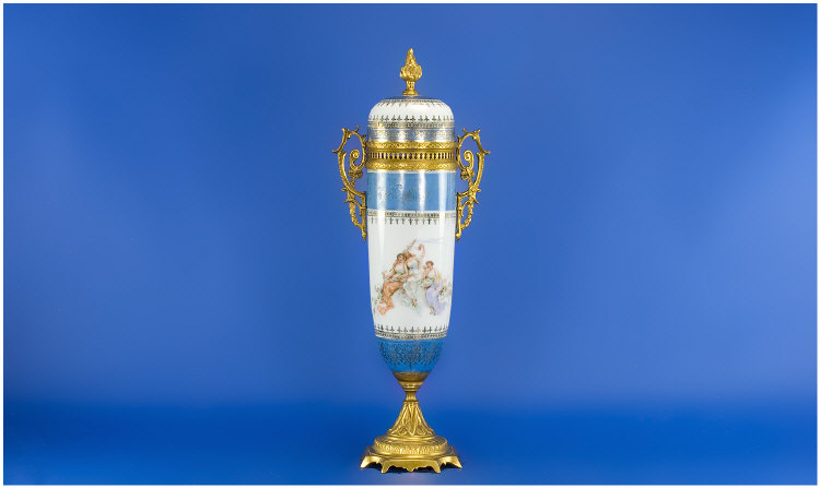 Appraisal: Sevres style Vase and cover transfer printed gilt borders inches