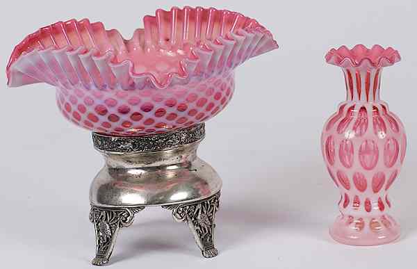 Appraisal: Fenton Cranberry Opalescent Bowl and Vase American a Fenton cranberry