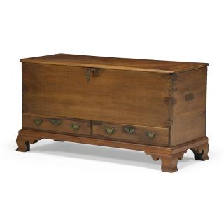 Appraisal: CHIPPENDALE WALNUT BLANKET CHEST Hinged top above two drawers on