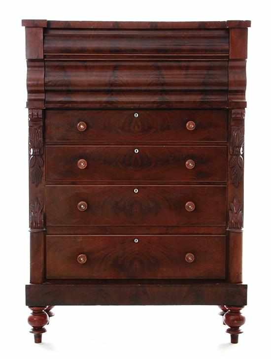 Appraisal: Victorian carved mahogany chest of drawers possibly Irish circa rectangular