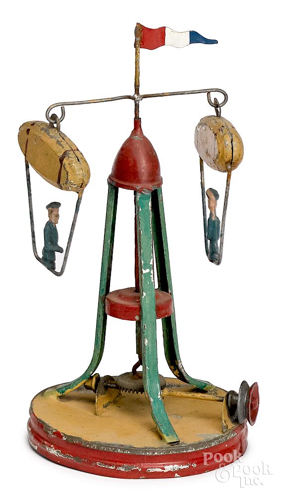 Appraisal: Painted tin gondola carousel steam toy accessory Painted tin gondola