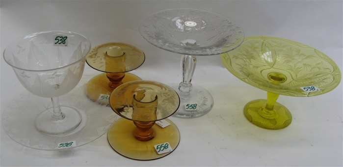 Appraisal: GROUP OF AMERICAN CUT CRYSTAL TABLE ITEMS clear crystal compote